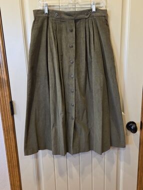 Northern Isles Vintage 90s Button Front Corduroy Midi Skirt Olive Green Plus 18